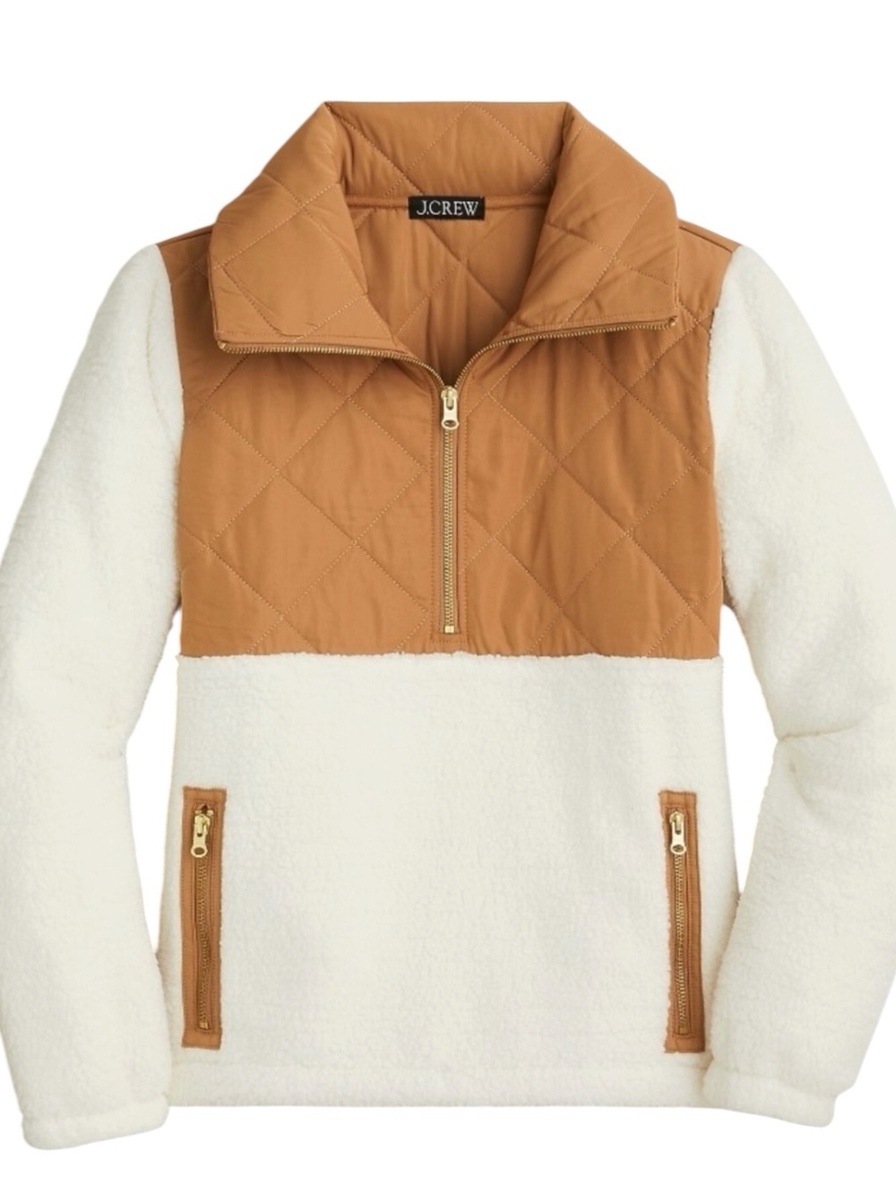 J. CREW Quilted Chest Sherpa Pullover Jacket - Cream / Camel MED — FALL VIBES - Picture 11 of 13